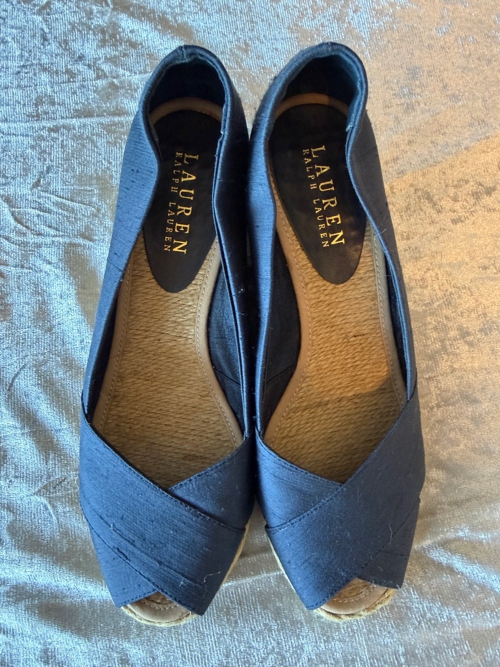 Lauren Ralph Lauren Navy Cross‑Front Peep‑Toe Espadrille Flats